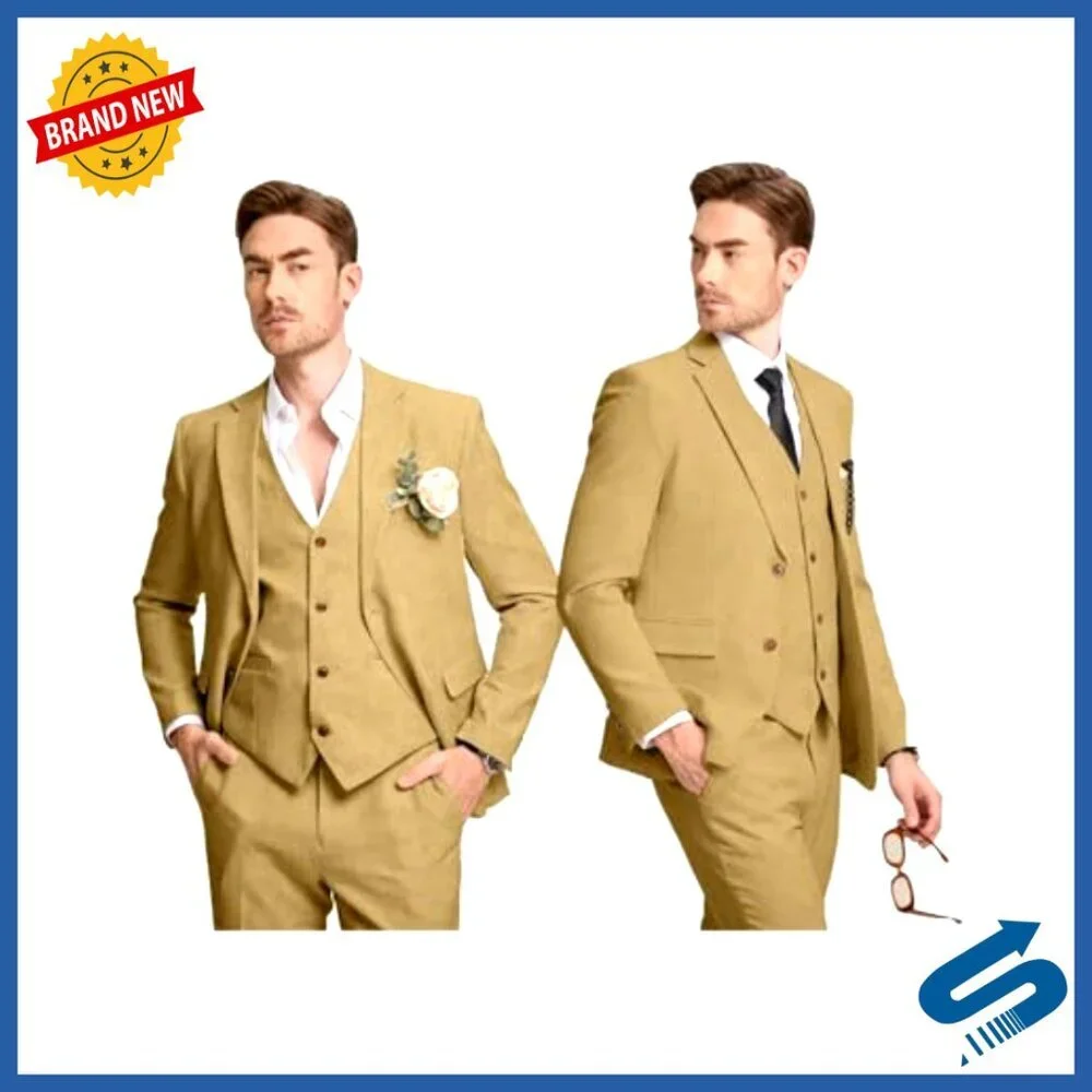 Slim Fit Linen Suit 3-Piece Set for Prom Wedding Business Formal Occasions